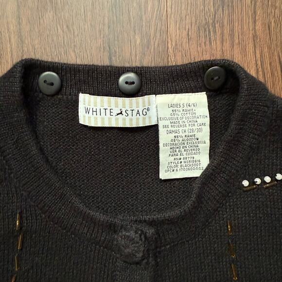 White Stag Black Poinsettia Embroidered Holiday Cardigan Women’s Small - Picture 5 of 12